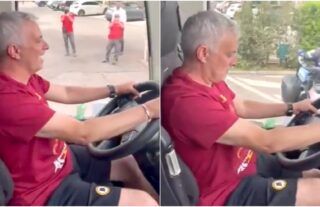 Jose Mourinho got to drive the AS Roma bus before Europa Conference League parade started