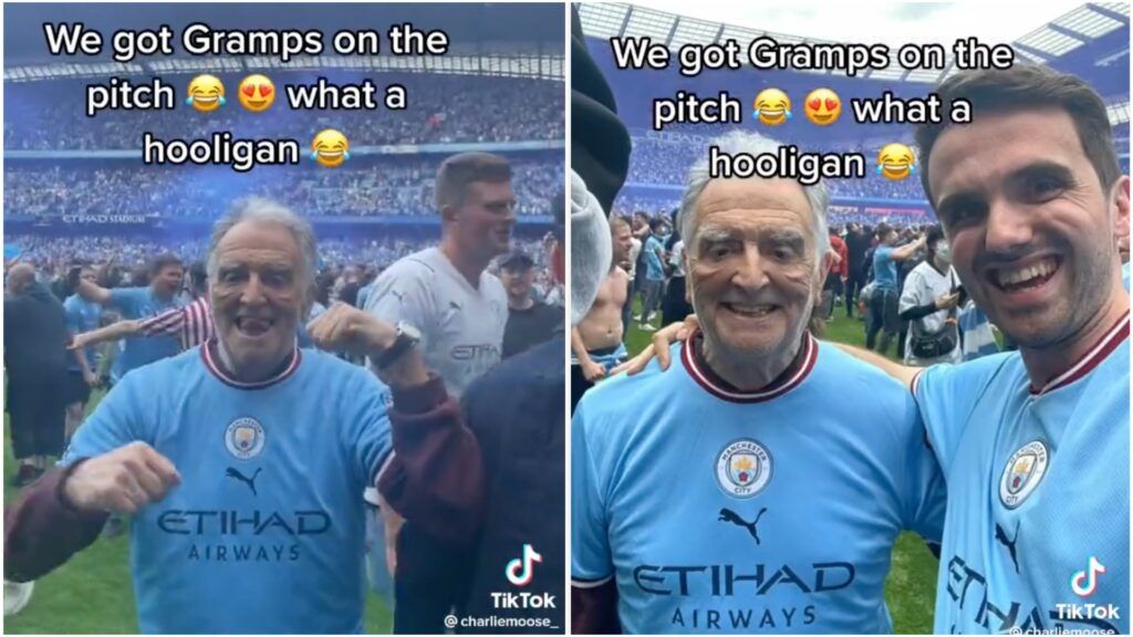 Man City fan with granddad at Aston Villa game