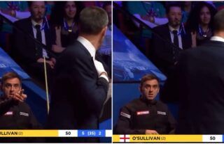Ronnie O'Sullivan argues with the referee