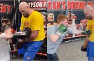 Tyson Fury spars with aspiring boxers