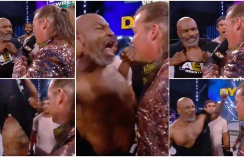 Mike Tyson losing battle with his shirt on AEW is still hilarious