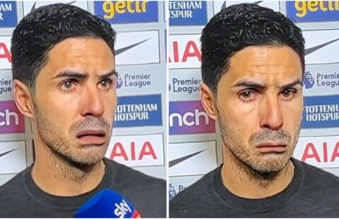 Mikel Arteta's post-match interview v Tottenham has been given the Snapchat filter treatment