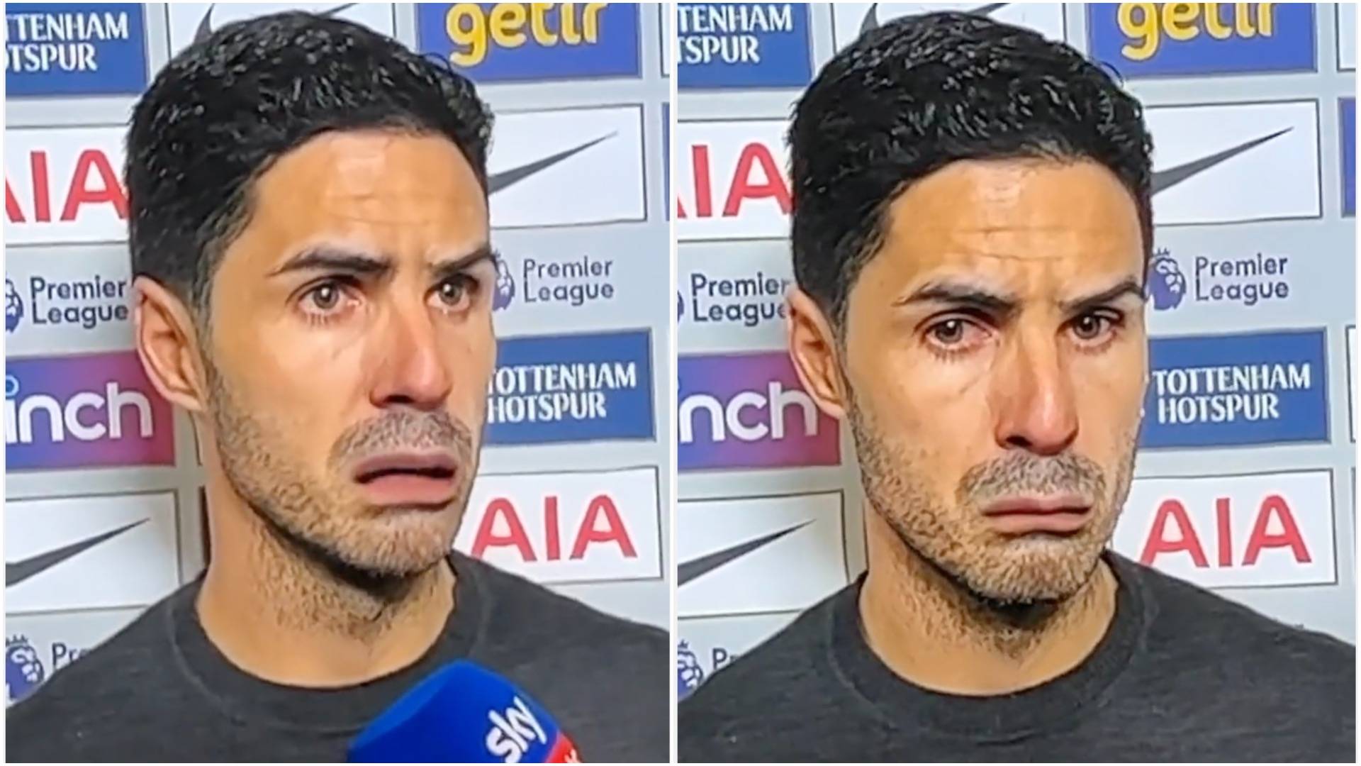 Mikel Arteta's post-match interview v Tottenham has been given the Snapchat filter treatment