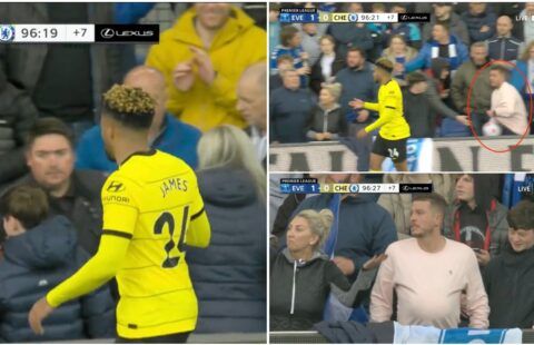Everton fan becomes hero after hiding the ball from Chelsea’s Reece James in stoppage-time