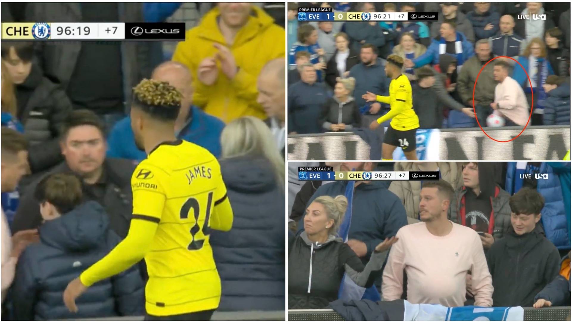 Everton fan becomes hero after hiding the ball from Chelsea’s Reece James in stoppage-time