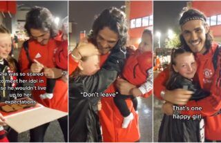 Edinson Cavani shows his class by making his biggest fan's day outside Old Trafford