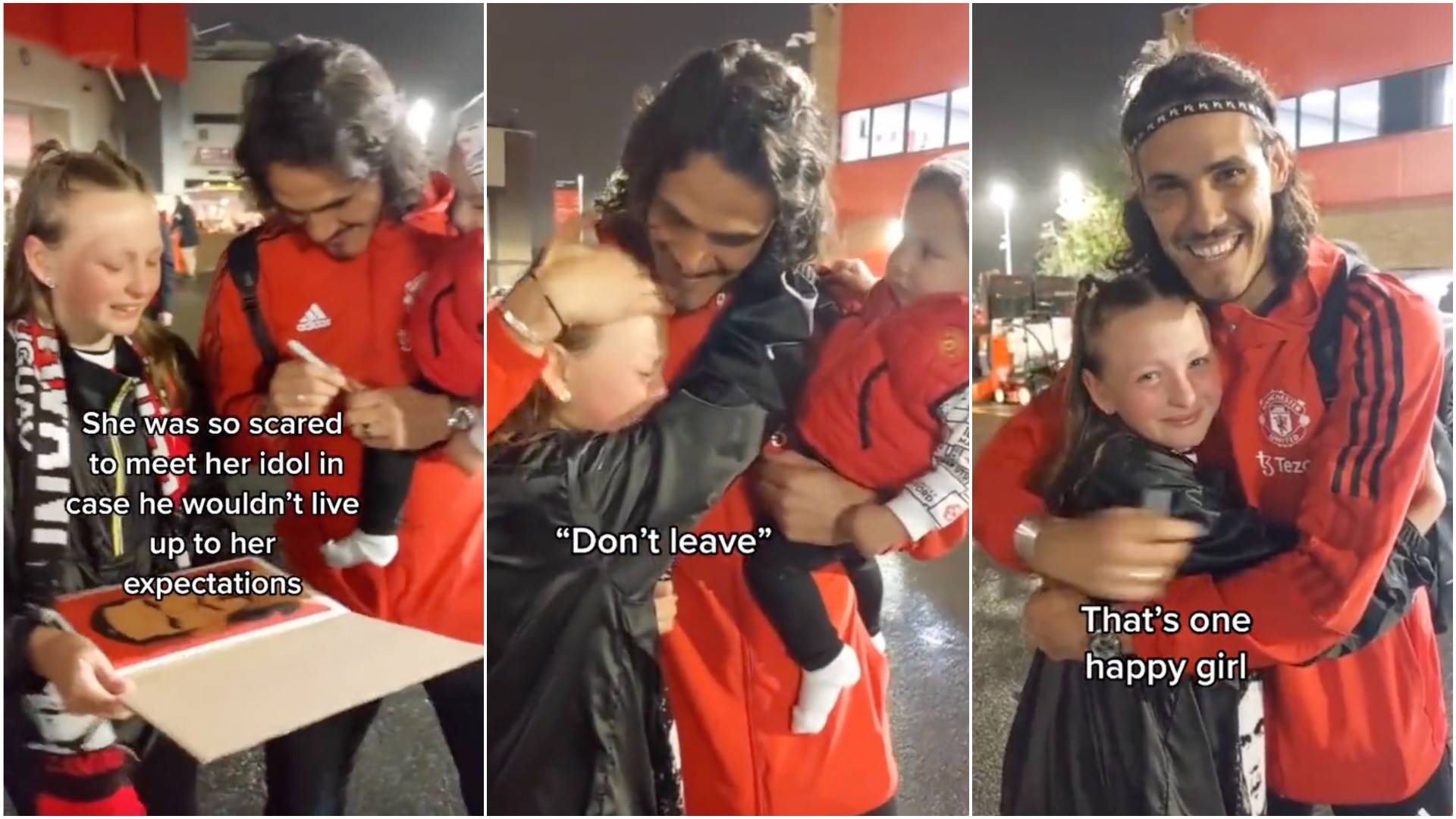 Edinson Cavani shows his class by making his biggest fan's day outside Old Trafford