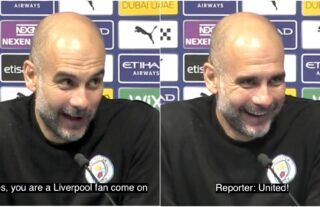 Fans claim Liverpool are living 'rent free' in Pep's head as he guesses reporter supports Reds