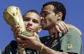 Brazil's Cafu and Ronaldo.