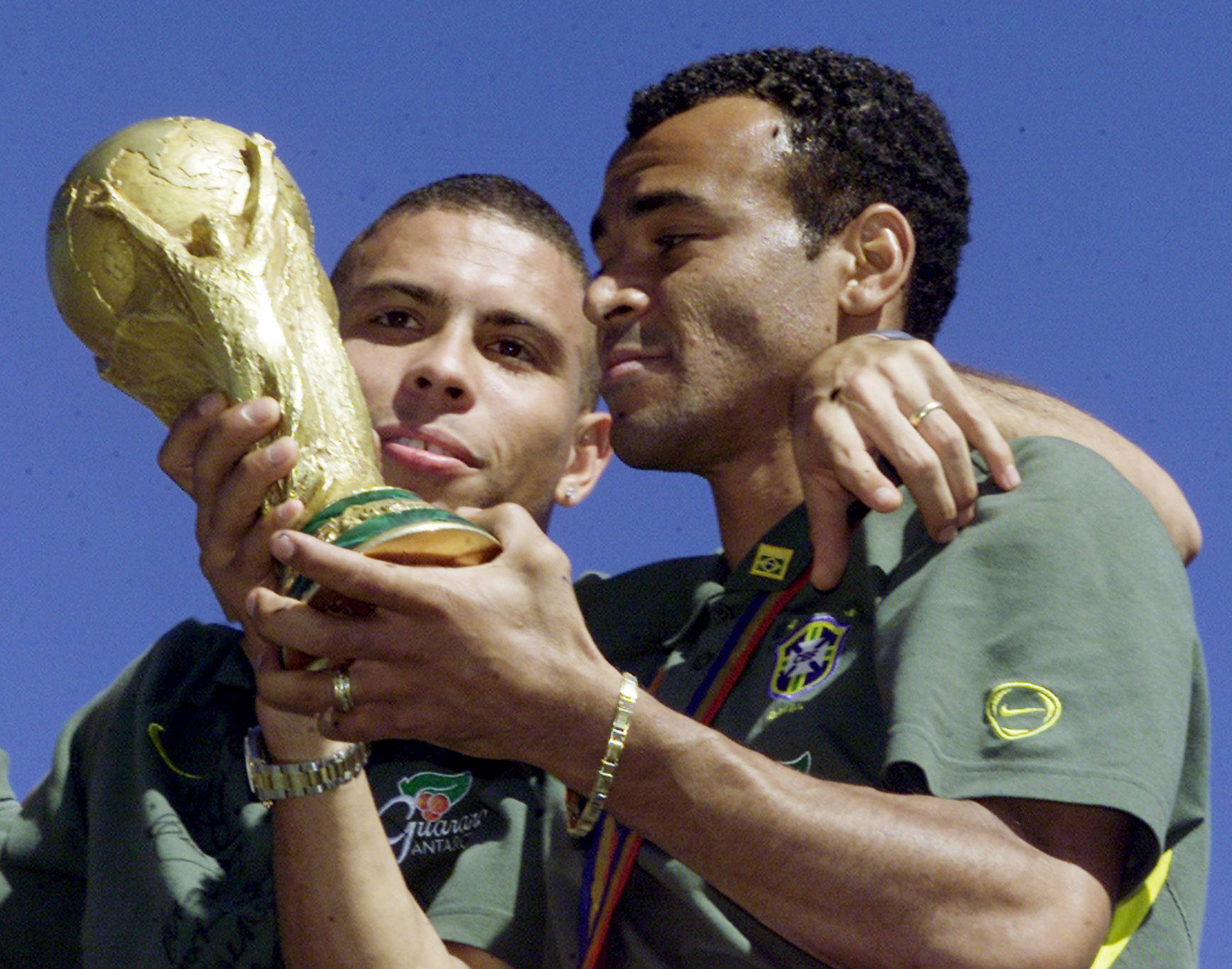 Brazil's Cafu and Ronaldo.