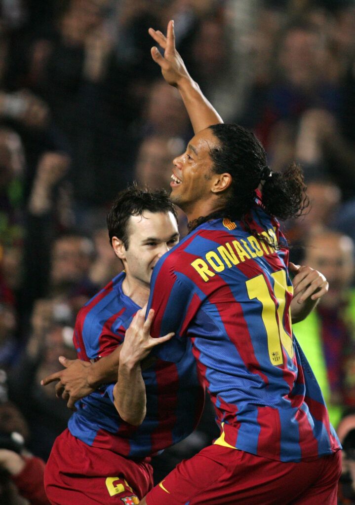Iniesta and Ronaldinho at Barcelona.