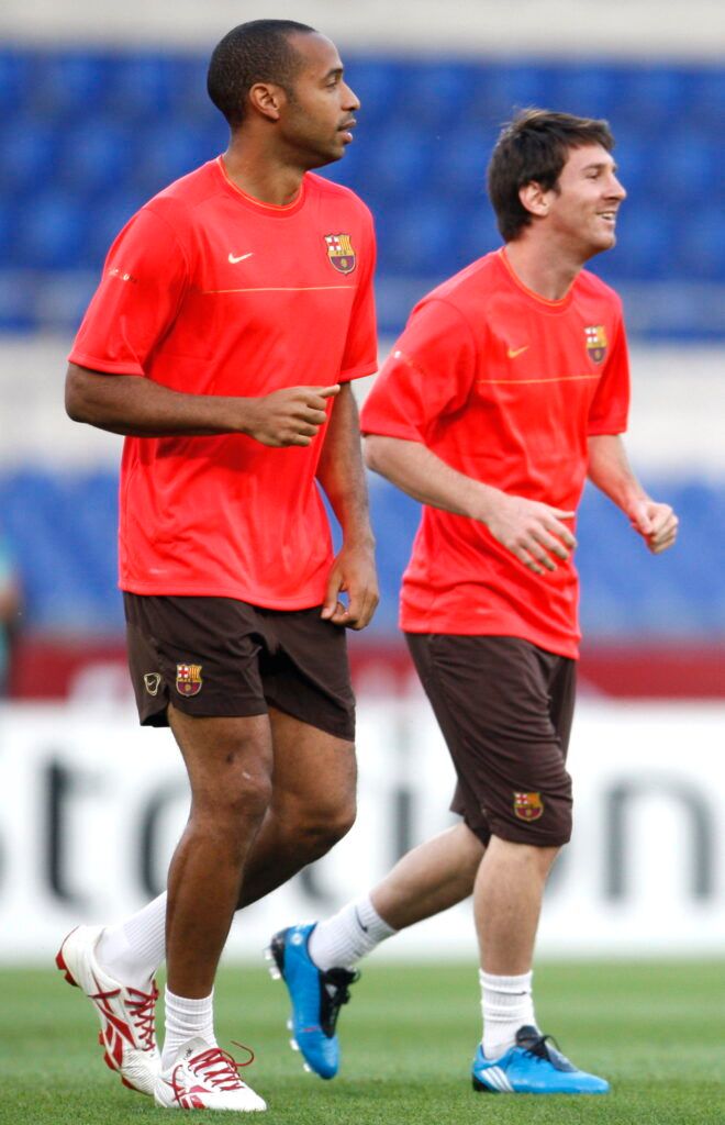 Henry and Messi in Barcelona training.