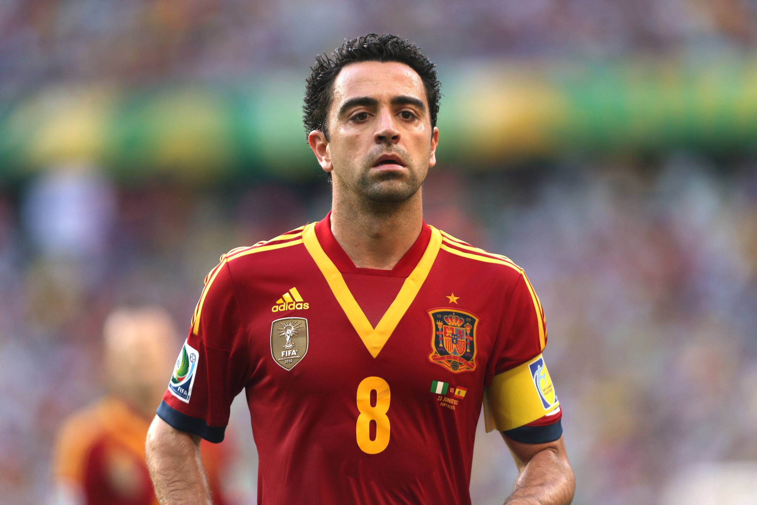 Xavi playing for Spain.
