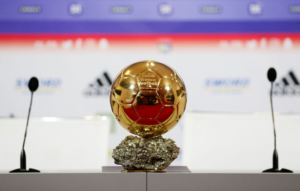 The Ballon d'Or at a press conference.