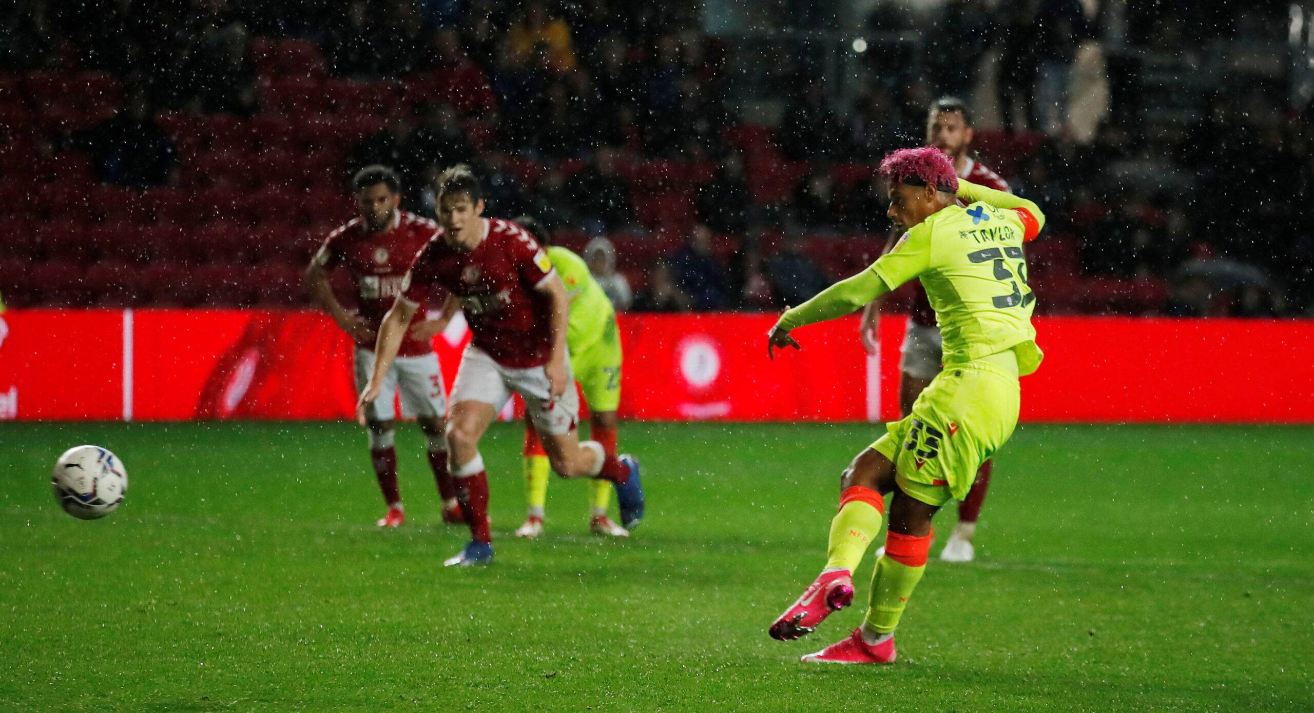 Forest's Taylor takes a penalty.