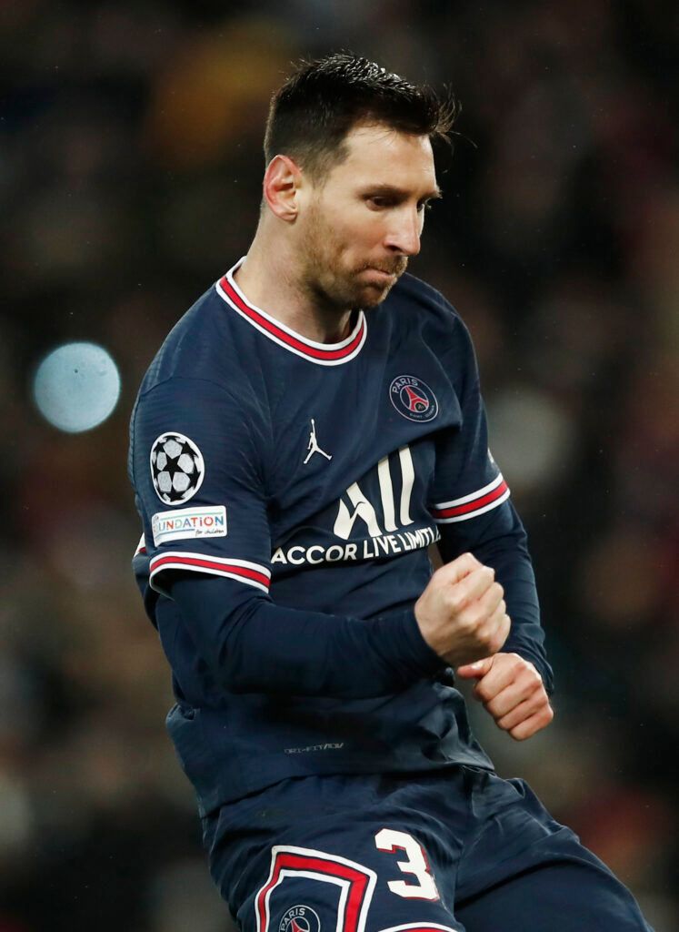 PSG's Messi celebrates.