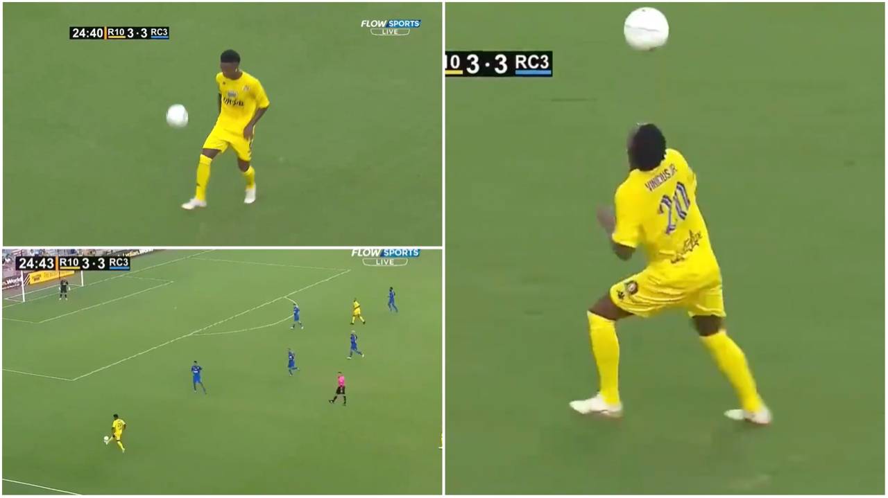 Vinicius Jr couldn’t resist showboating during the Team Ronaldinho vs Team Roberto Carlos game