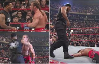 Mike Tyson 'knocking out' Shawn Michaels at WrestleMania XIV with huge right hook