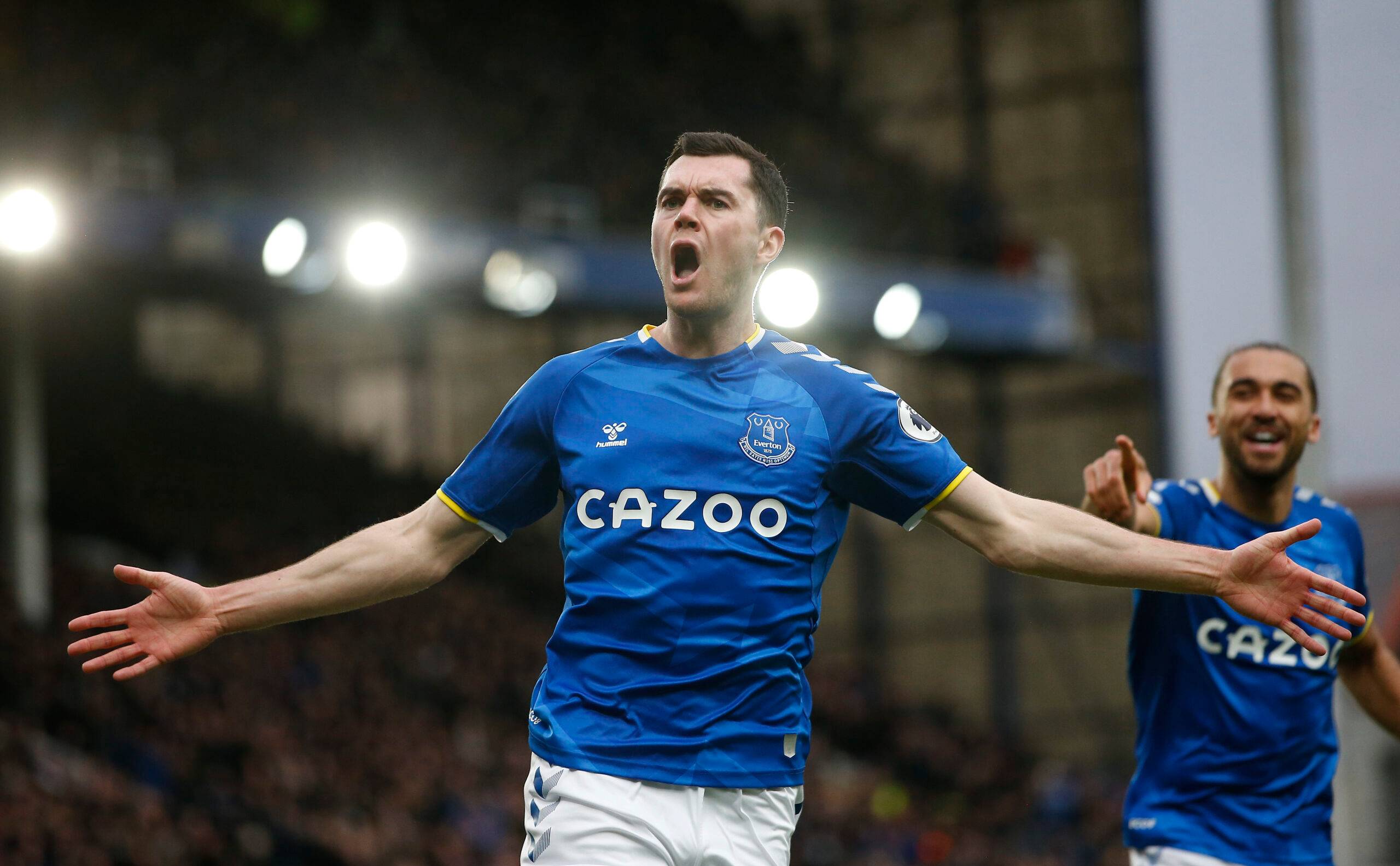 Everton defender Michael Keane celebrates after scoring