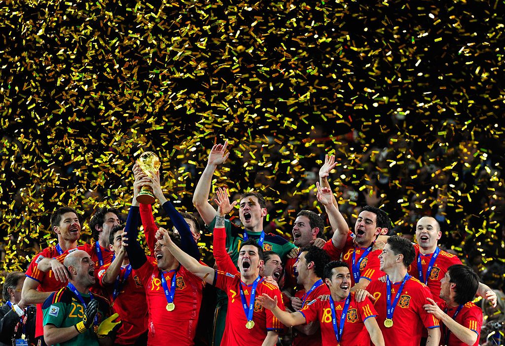 Spain celebrate winning the 2010 World Cup