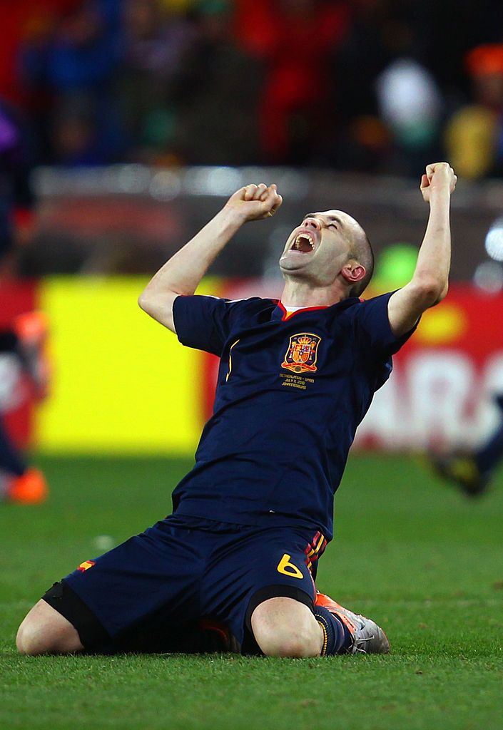 Andres Iniesta celebrates winning the World Cup