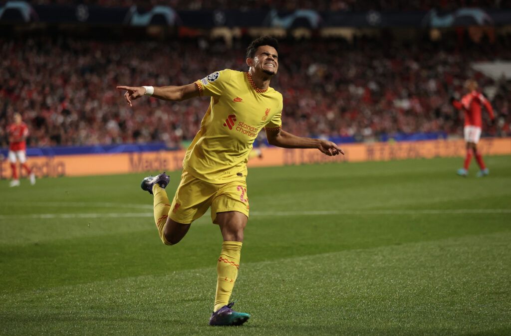 Díaz celebra un gol del Liverpool