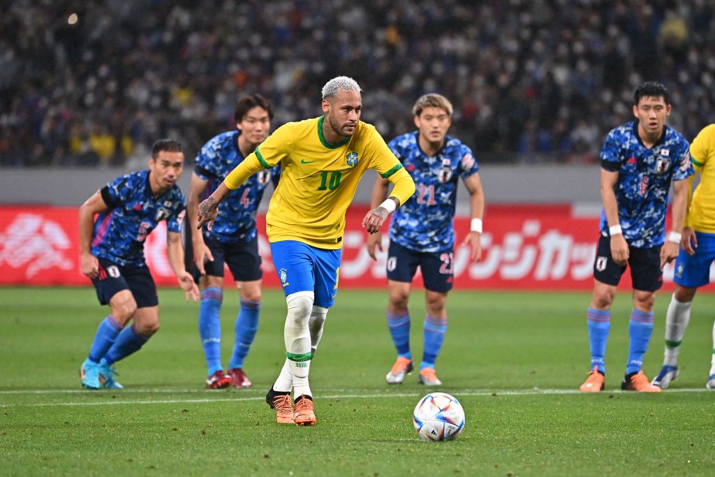 Neymar takes a penalty for Brazil vs Japan