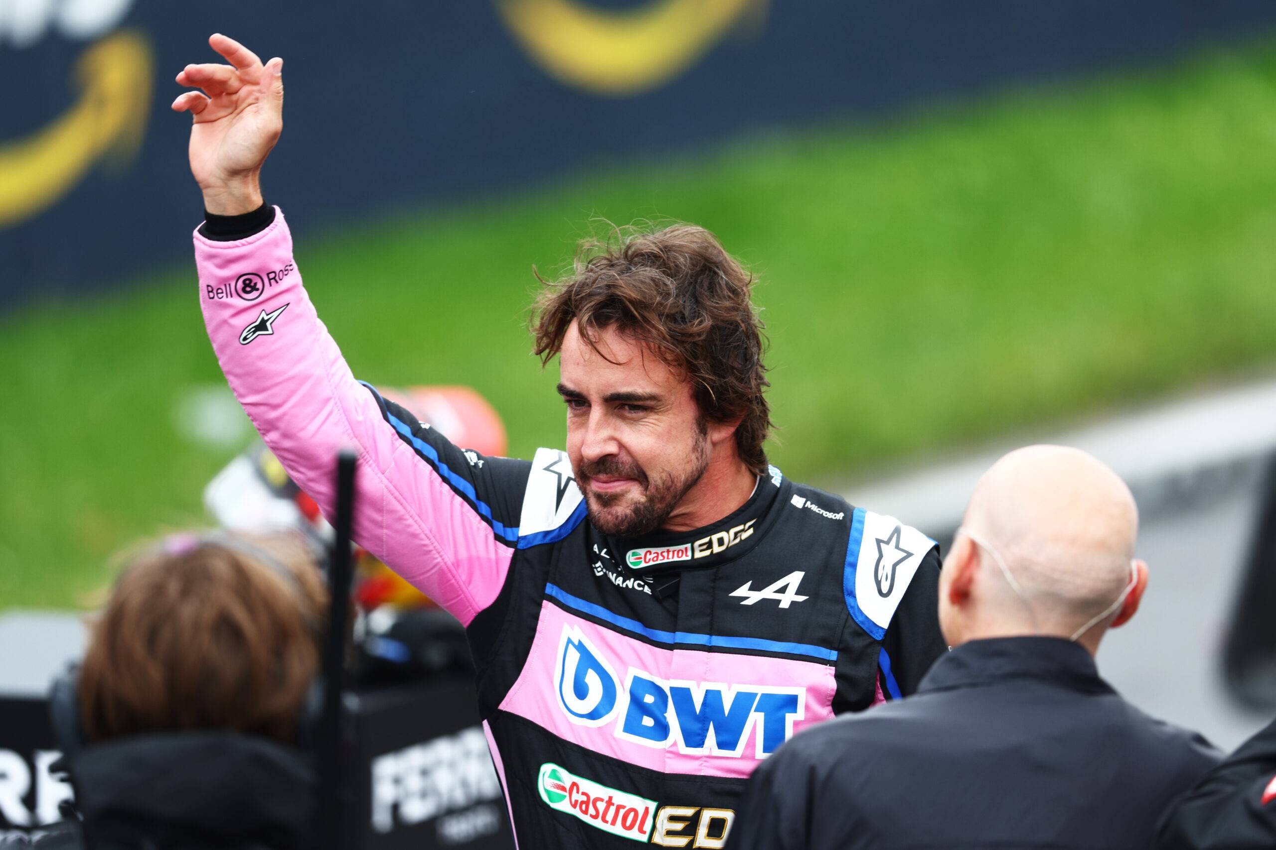 Fernando Alonso waves after qualifying at the Canadian GP