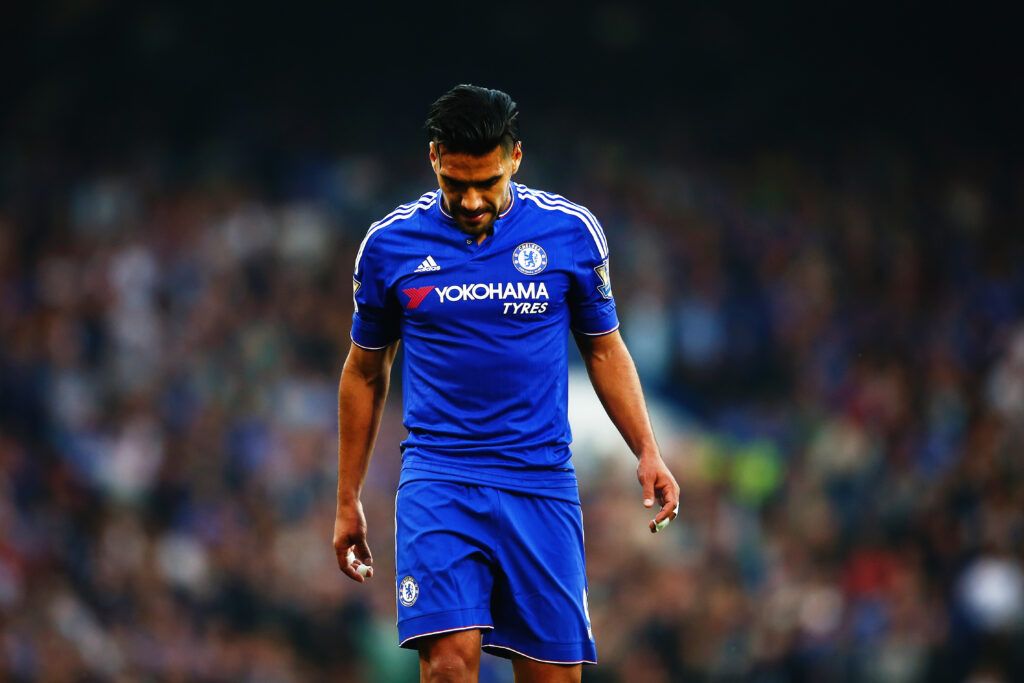 Falcao looks to the ground while playing for Chelsea