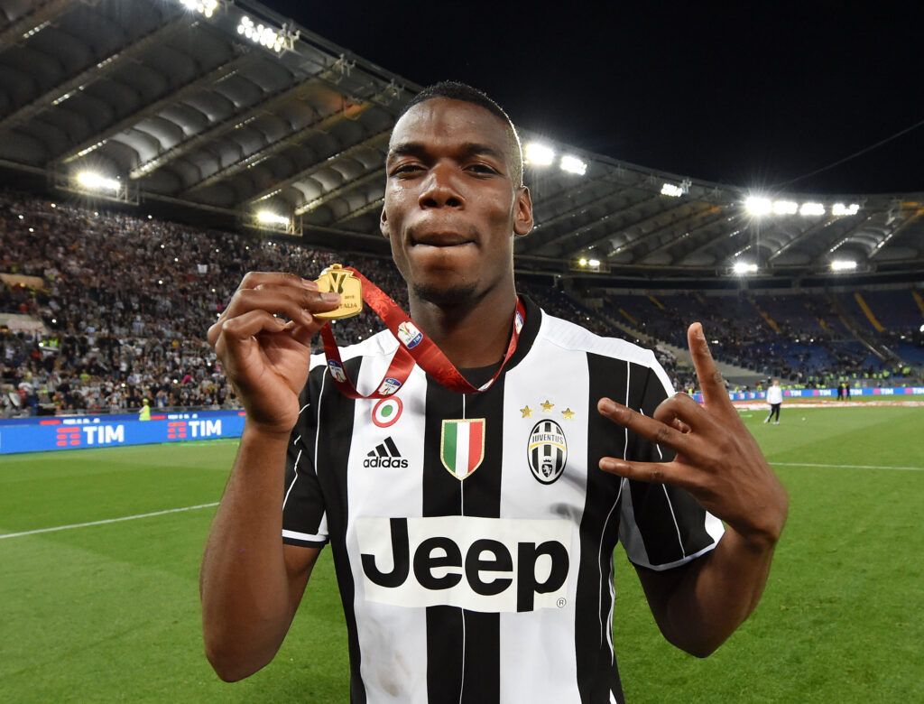 Pogba celebrates the Coppa Italia win in his final Juventus game