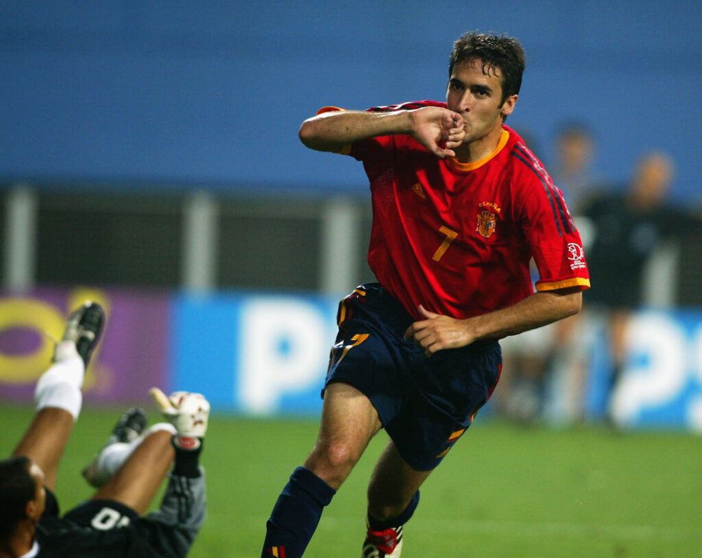 Raul in action for Spain