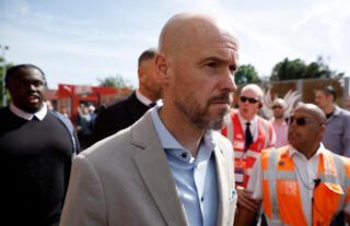 New Manchester United manager Erik ten Hag looking stern