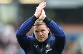Newcastle manager Eddie Howe clapping supporters