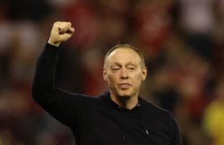 Nottingham Forest manager Steve Cooper punches the air