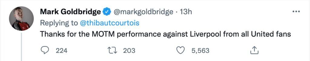 Goldbridge thanks Courtois.