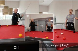 Chloe Kelly and Steph Houghton play snooker