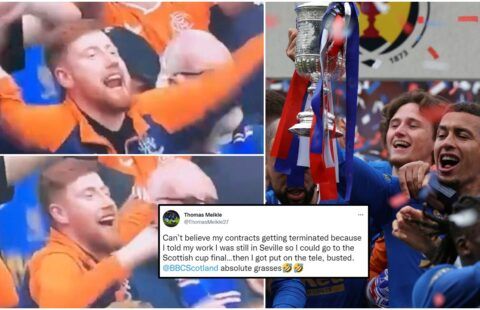 Rangers fan who claimed to be stuck abroad sacked after TV cameras show him at Scottish Cup final