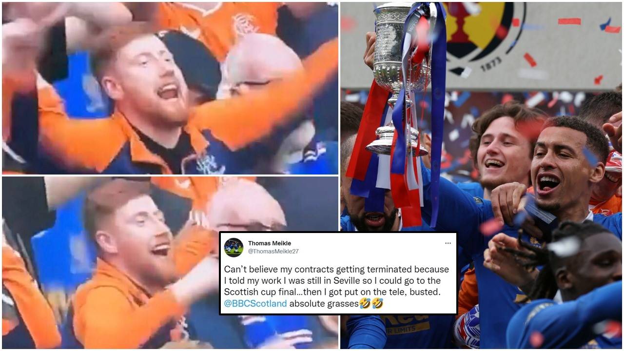 Rangers fan who claimed to be stuck abroad sacked after TV cameras show him at Scottish Cup final
