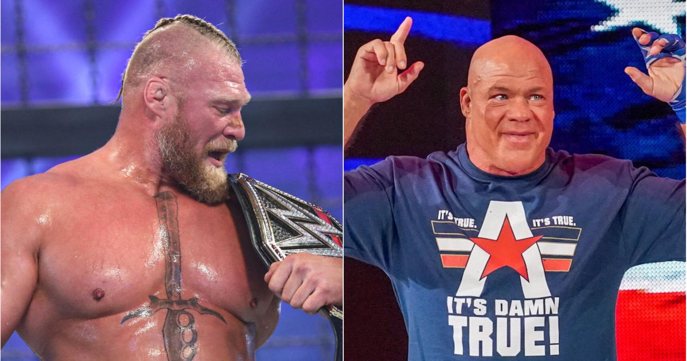 Kurt Angle has denied that he beat up Brock Lesnar in a fight backstage at a WWE show