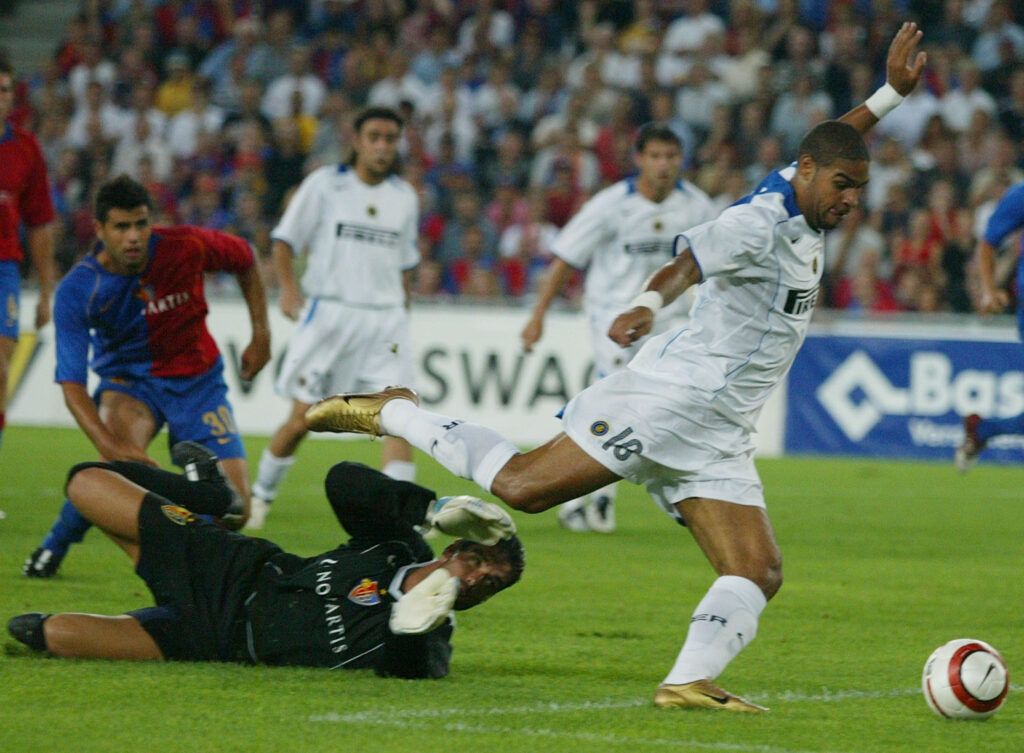 Adriano in action for Inter Milan vs Basel in 2004