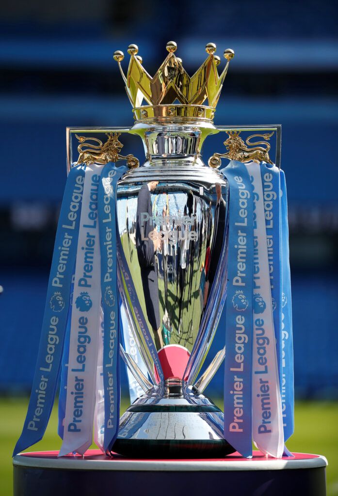 The Premier League trophy on display.