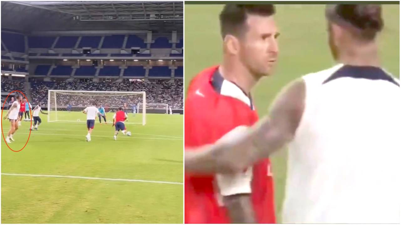 Fans think Lionel Messi wasn’t happy with Sergio Ramos after skinning his old rival in training
