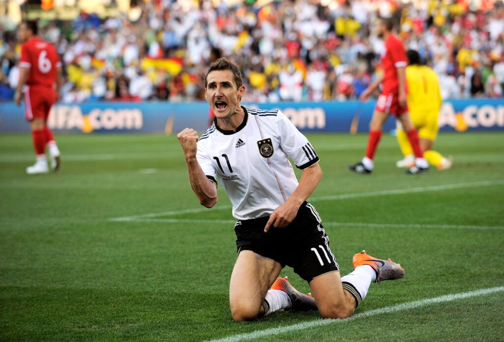 Klose celebrates at the 2010 World Cup