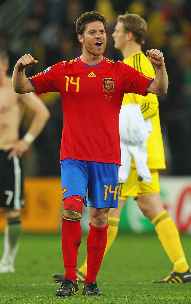 Xabi Alonso celebrates victory over Germany