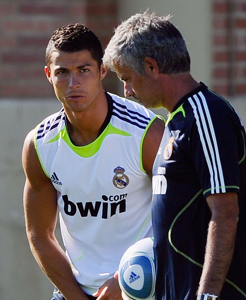 Cristiano Ronaldo and Jose Mourinho in Real Madrid training