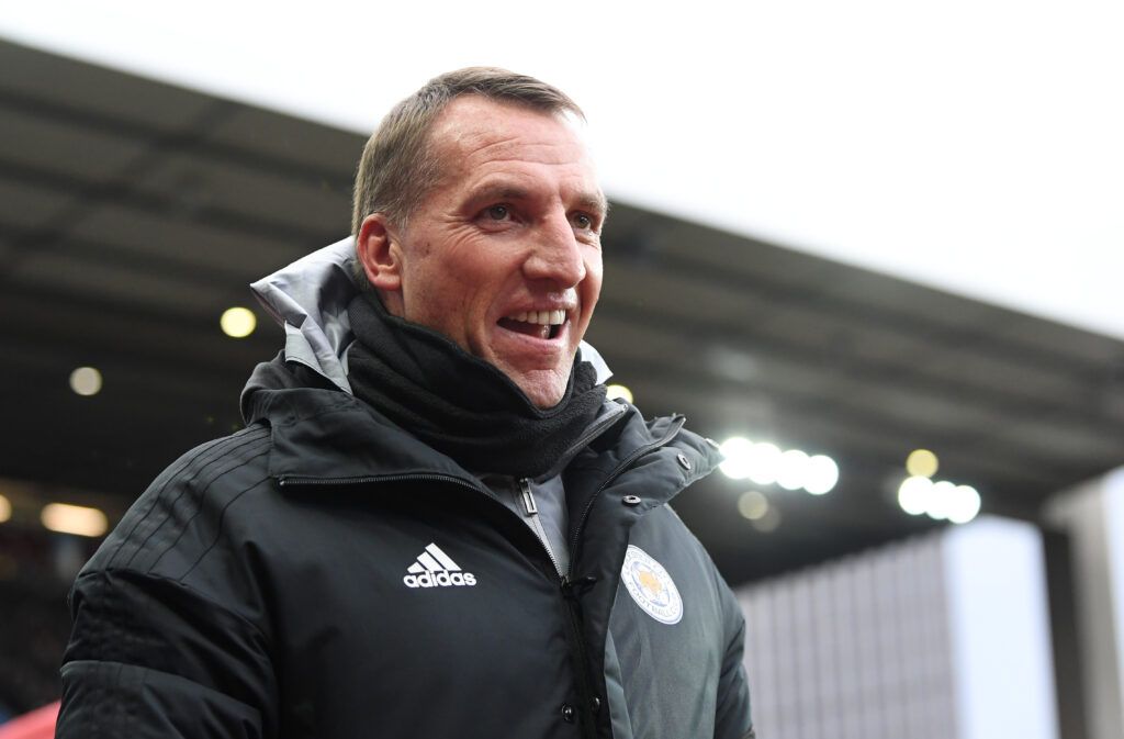 Brendan Rodgers smiles on the touchline