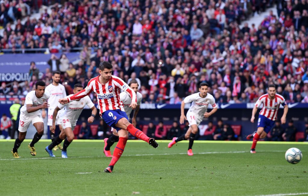Alvaro Morata takes a penalty for Atletico Madrid