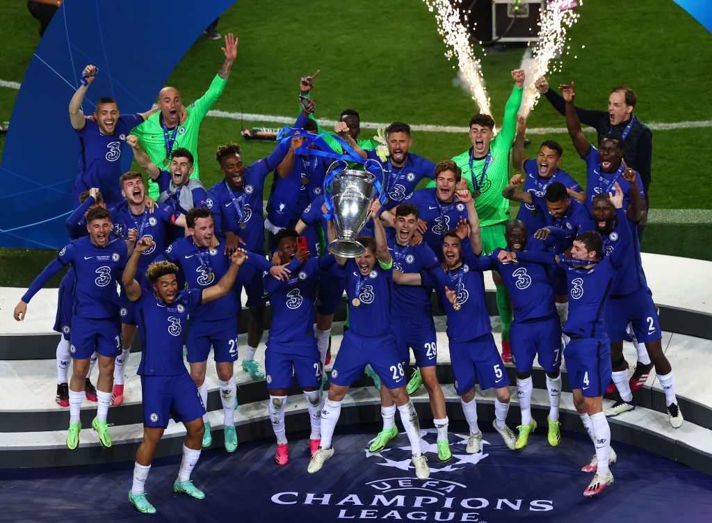 The Chelsea team after winning the Champions League