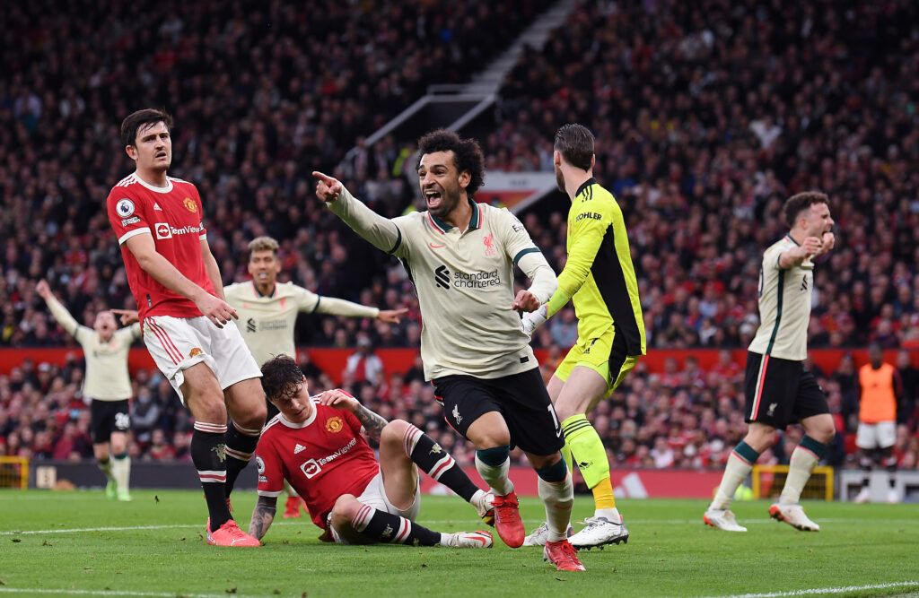 Salah celebrates his hat-trick away at Manchester United