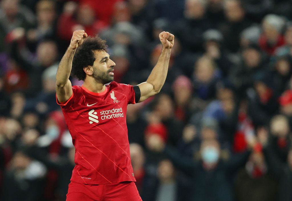 Liverpool star Mohamed Salah celebrates vs Aston Villa